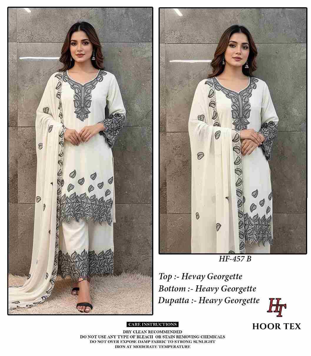 Hoor Tex Hit Design HF-457 Colours By Hoor Tex HF-457-A To HF-457-B Series Designer Festive Pakistani Suits Collection Beautiful Stylish Fancy Colorful Party Wear & Occasional Wear Heavy Georgette With Embroidered Dresses At Wholesale Price