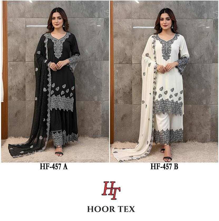 Hoor Tex Hit Design HF-457 Colours By Hoor Tex HF-457-A To HF-457-B Series Designer Festive Pakistani Suits Collection Beautiful Stylish Fancy Colorful Party Wear & Occasional Wear Heavy Georgette With Embroidered Dresses At Wholesale Price