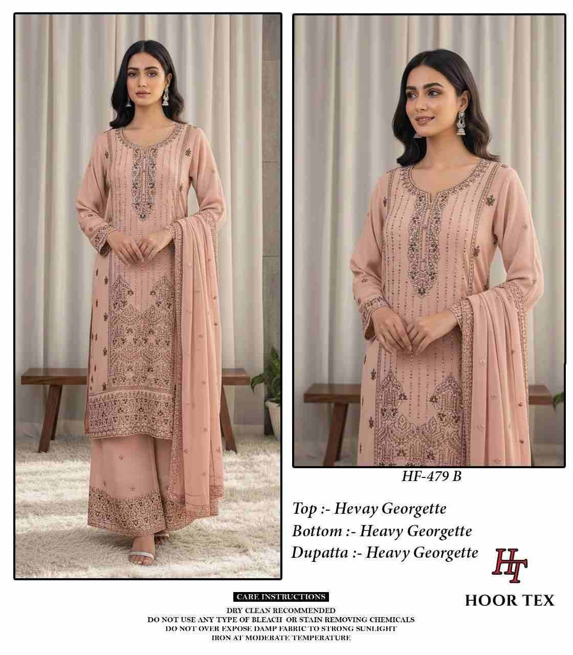 Hoor Tex Hit Design HF-479 Colours By Hoor Tex HF-479-A To HF-479-D Series Designer Festive Pakistani Suits Collection Beautiful Stylish Fancy Colorful Party Wear & Occasional Wear Heavy Georgette With Embroidered Dresses At Wholesale Price