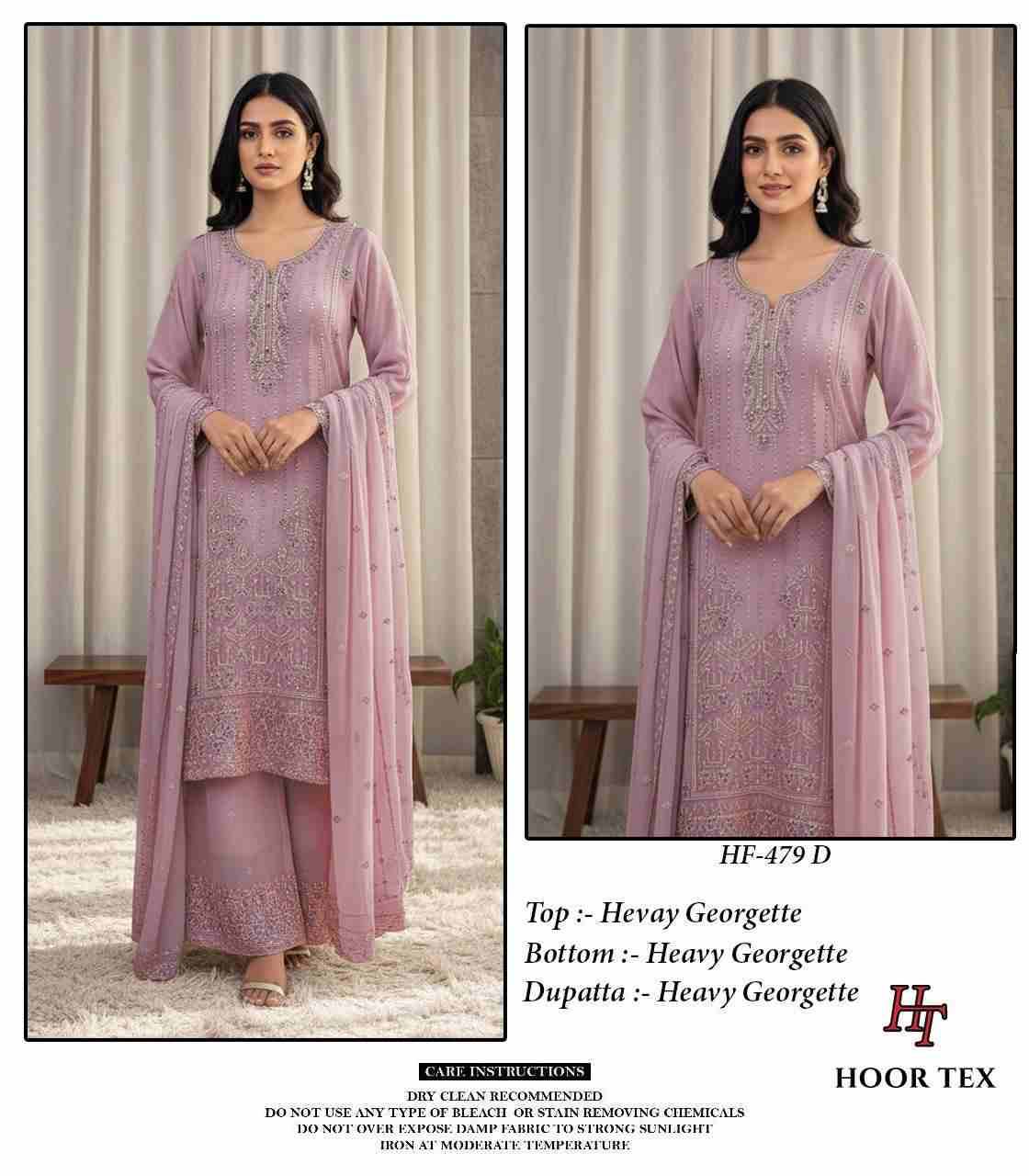 Hoor Tex Hit Design HF-479 Colours By Hoor Tex HF-479-A To HF-479-D Series Designer Festive Pakistani Suits Collection Beautiful Stylish Fancy Colorful Party Wear & Occasional Wear Heavy Georgette With Embroidered Dresses At Wholesale Price