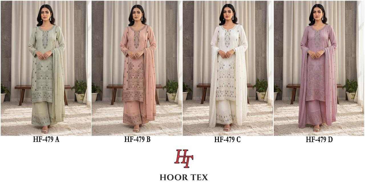 Hoor Tex Hit Design HF-479 Colours By Hoor Tex HF-479-A To HF-479-D Series Designer Festive Pakistani Suits Collection Beautiful Stylish Fancy Colorful Party Wear & Occasional Wear Heavy Georgette With Embroidered Dresses At Wholesale Price
