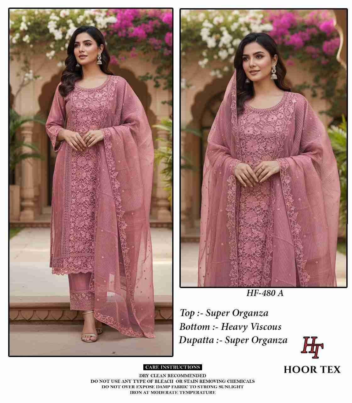 Hoor Tex Hit Design HF-480 Colours By Hoor Tex HF-480-A To HF-480-D Series Beautiful Pakistani Suits Stylish Colorful Fancy Casual Wear & Ethnic Wear Heavy Organza Embroidered Dresses At Wholesale Price