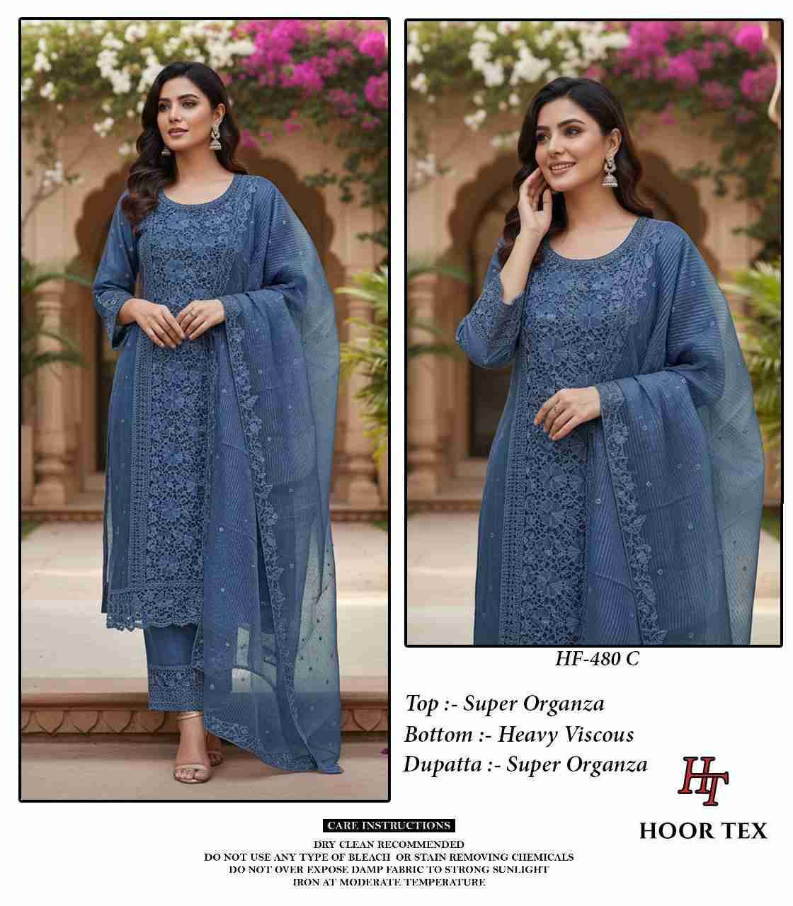 Hoor Tex Hit Design HF-480 Colours By Hoor Tex HF-480-A To HF-480-D Series Beautiful Pakistani Suits Stylish Colorful Fancy Casual Wear & Ethnic Wear Heavy Organza Embroidered Dresses At Wholesale Price