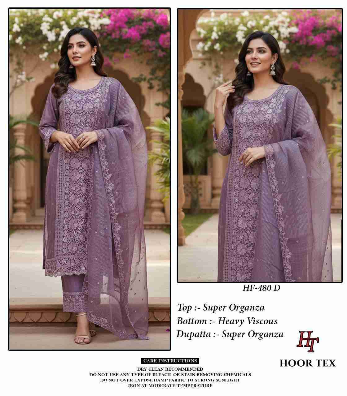 Hoor Tex Hit Design HF-480 Colours By Hoor Tex HF-480-A To HF-480-D Series Beautiful Pakistani Suits Stylish Colorful Fancy Casual Wear & Ethnic Wear Heavy Organza Embroidered Dresses At Wholesale Price