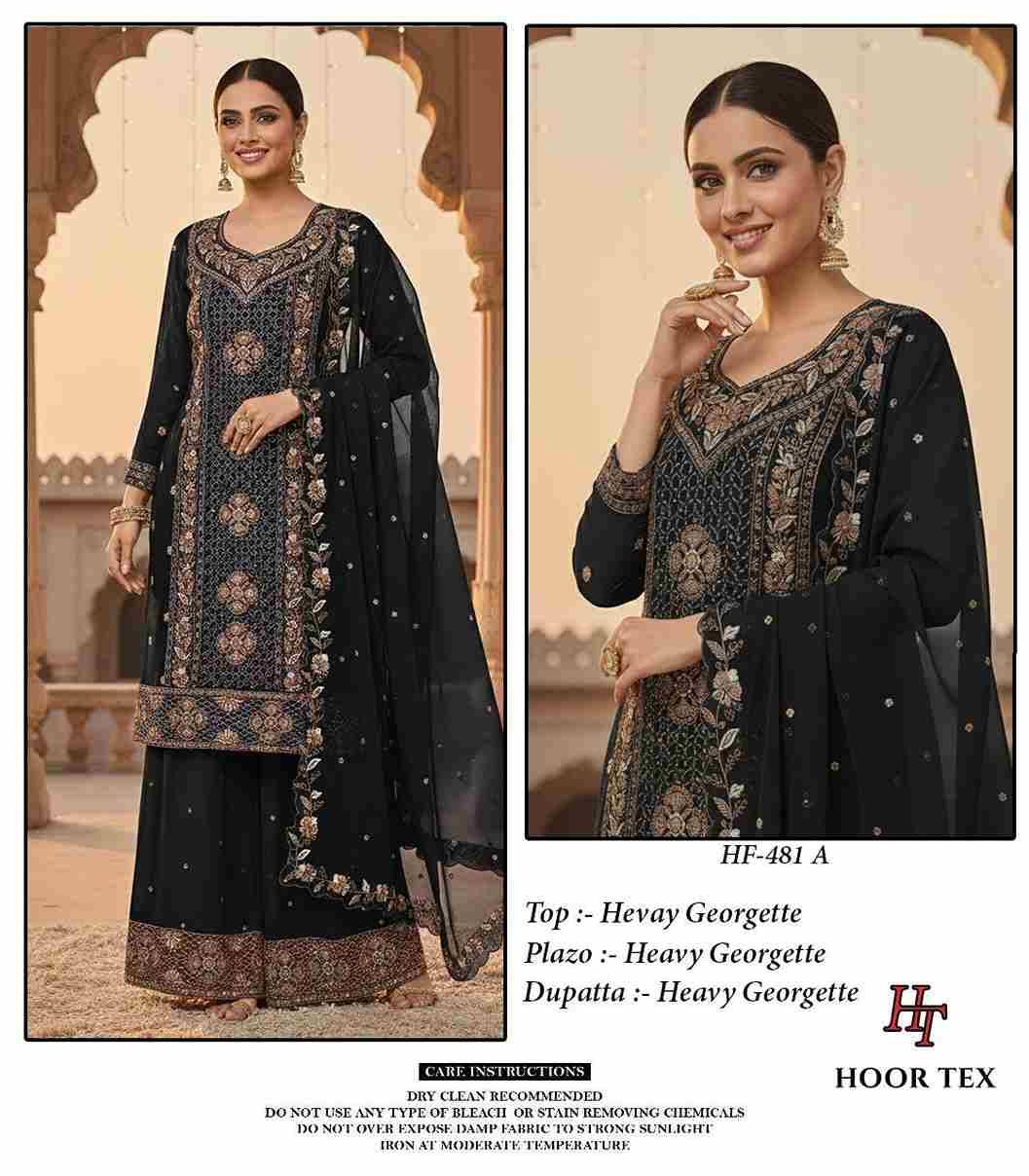 Hoor Tex Hit Design HF-481 Colours By Hoor Tex HF-481-A To HF-481-D Series Beautiful Pakistani Suits Stylish Colorful Fancy Casual Wear & Ethnic Wear Heavy Georgette Embroidered Dresses At Wholesale Price