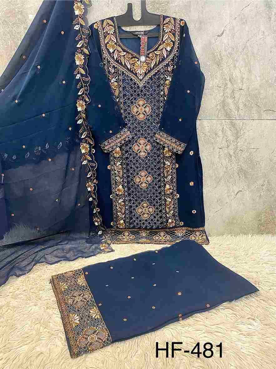 Hoor Tex Hit Design HF-481 Colours By Hoor Tex HF-481-A To HF-481-D Series Beautiful Pakistani Suits Stylish Colorful Fancy Casual Wear & Ethnic Wear Heavy Georgette Embroidered Dresses At Wholesale Price