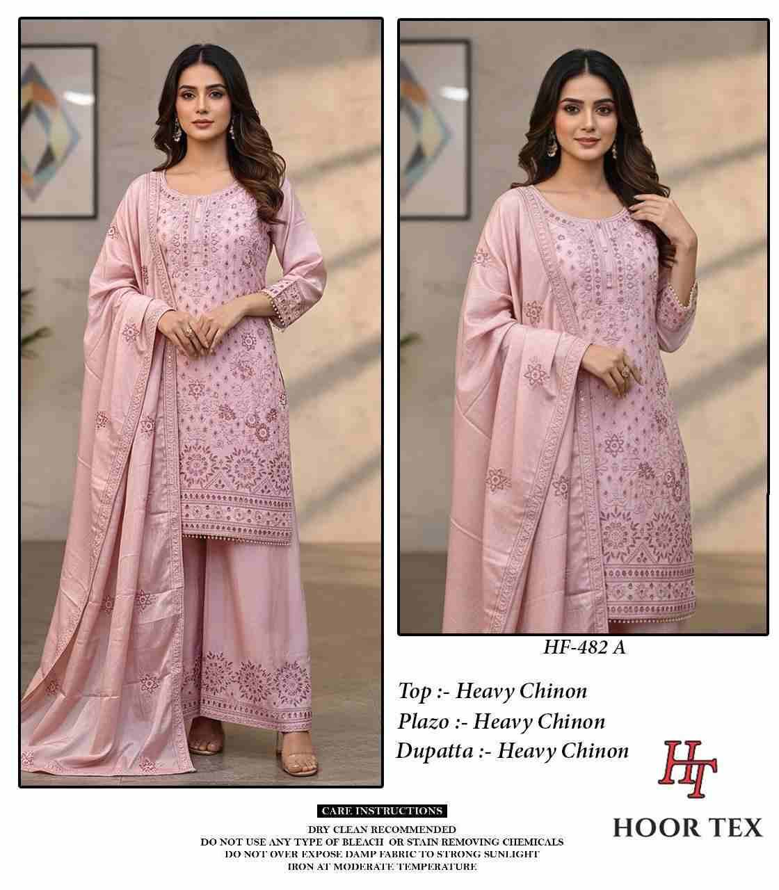 Hoor Tex Hit Design HF-482 Colours By Hoor Tex HF-482-A To HF-482-D Series Designer Festive Pakistani Suits Collection Beautiful Stylish Fancy Colorful Party Wear & Occasional Wear Heavy Chinnon With Embroidered Dresses At Wholesale Price