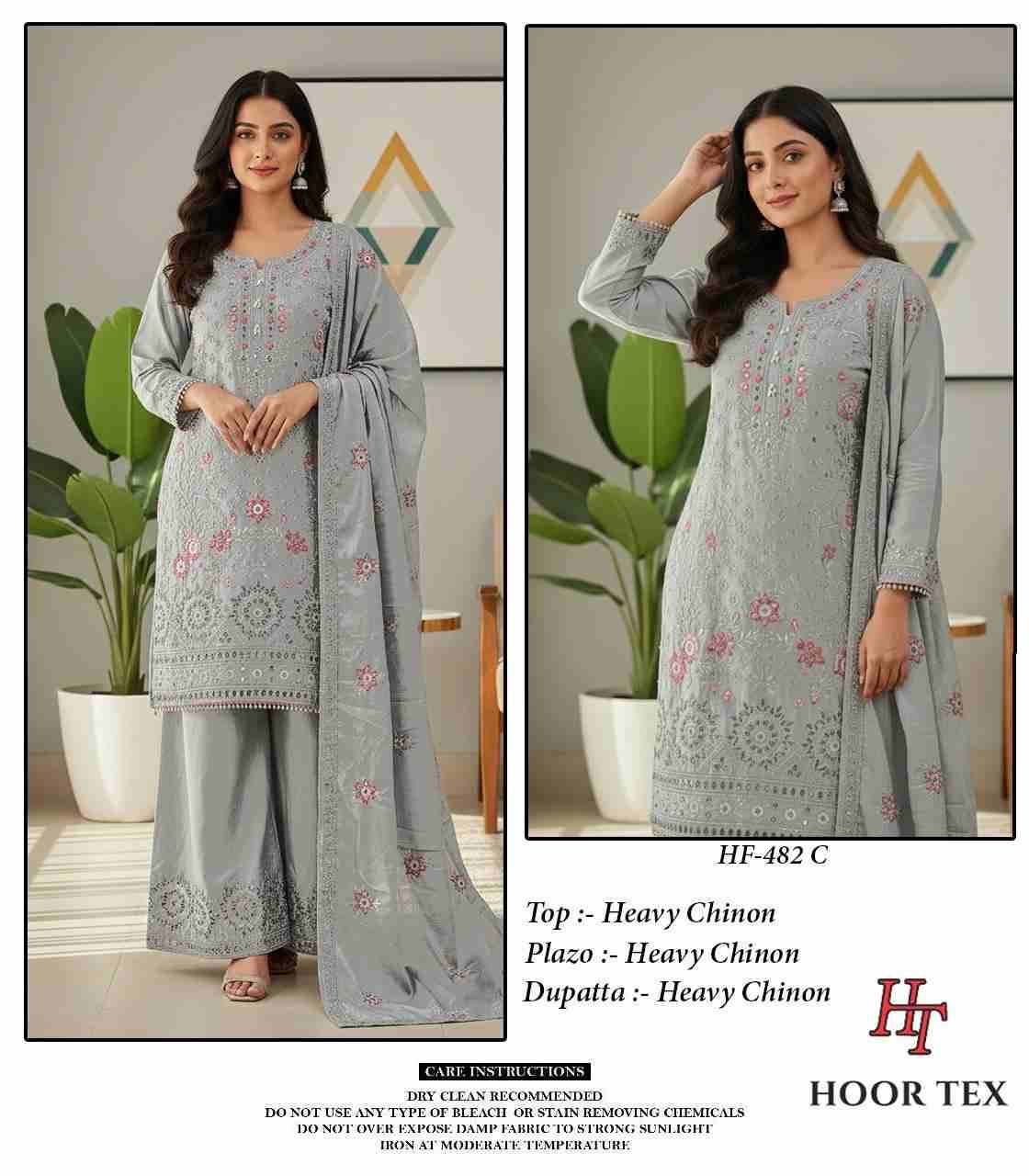 Hoor Tex Hit Design HF-482 Colours By Hoor Tex HF-482-A To HF-482-D Series Designer Festive Pakistani Suits Collection Beautiful Stylish Fancy Colorful Party Wear & Occasional Wear Heavy Chinnon With Embroidered Dresses At Wholesale Price