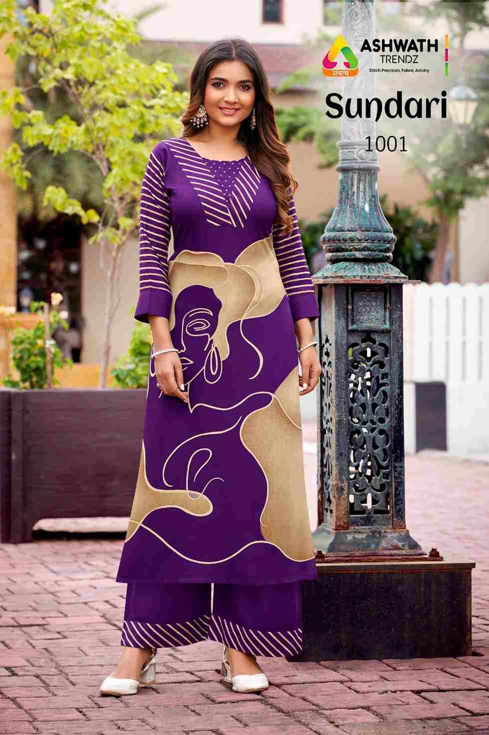 Sundari By Ashwath Trendz 1001 To 1006 Series Designer Stylish Fancy Colorful Beautiful Party Wear & Ethnic Wear Collection Rayon Kurtis With Bottom At Wholesale Price