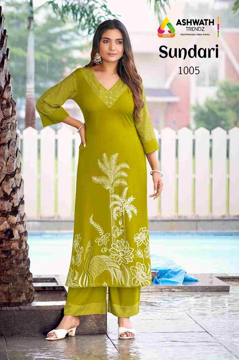Sundari By Ashwath Trendz 1001 To 1006 Series Designer Stylish Fancy Colorful Beautiful Party Wear & Ethnic Wear Collection Rayon Kurtis With Bottom At Wholesale Price