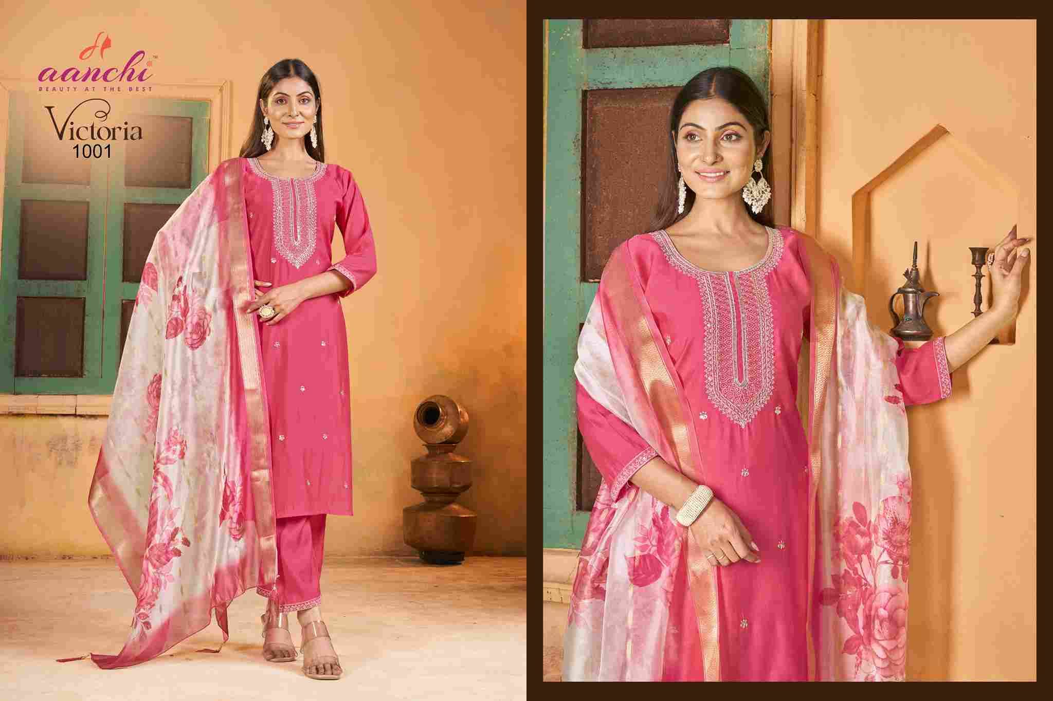 Victoria By Aanchi 1001 To 1004 Series Beautiful Stylish Festive Suits Fancy Colorful Casual Wear & Ethnic Wear & Ready To Wear Roman Silk Dresses At Wholesale Price