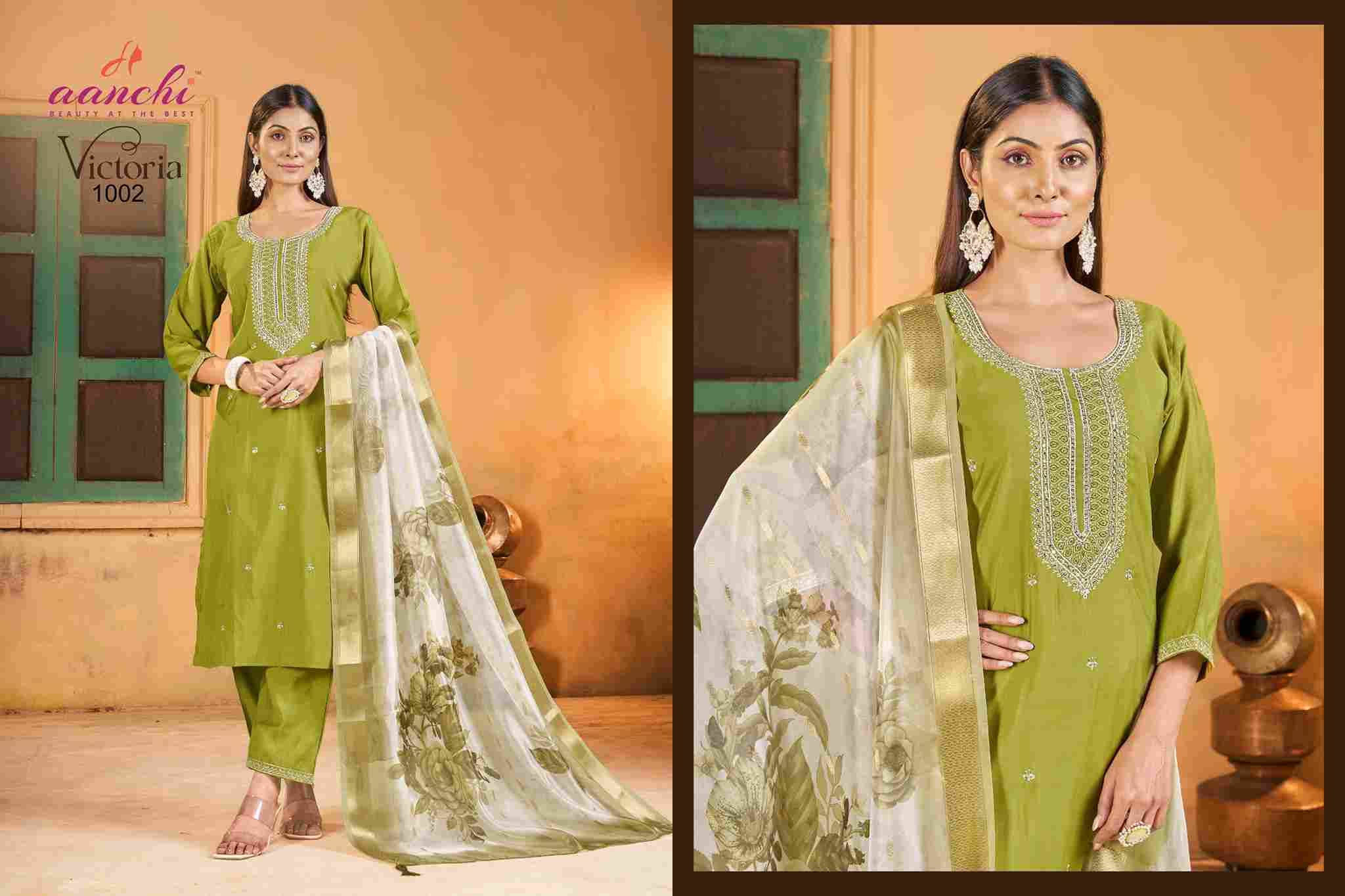 Victoria By Aanchi 1001 To 1004 Series Beautiful Stylish Festive Suits Fancy Colorful Casual Wear & Ethnic Wear & Ready To Wear Roman Silk Dresses At Wholesale Price