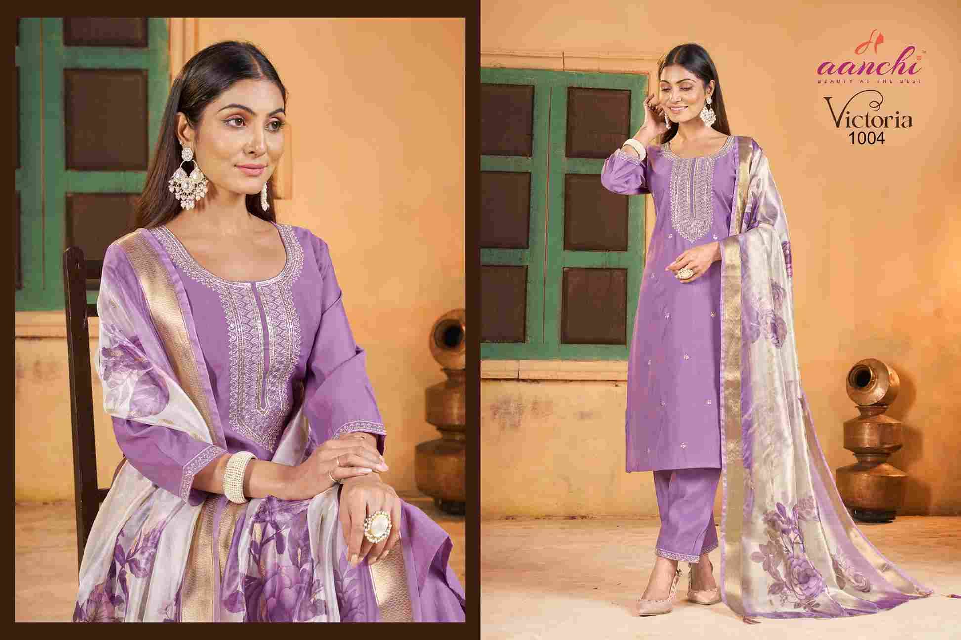 Victoria By Aanchi 1001 To 1004 Series Beautiful Stylish Festive Suits Fancy Colorful Casual Wear & Ethnic Wear & Ready To Wear Roman Silk Dresses At Wholesale Price