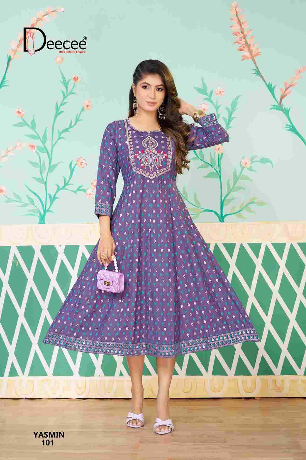 Yasmin By Dee Cee 101 To 106 Series Designer Stylish Fancy Colorful Beautiful Party Wear & Ethnic Wear Collection Vatican Foil Kurtis At Wholesale Price