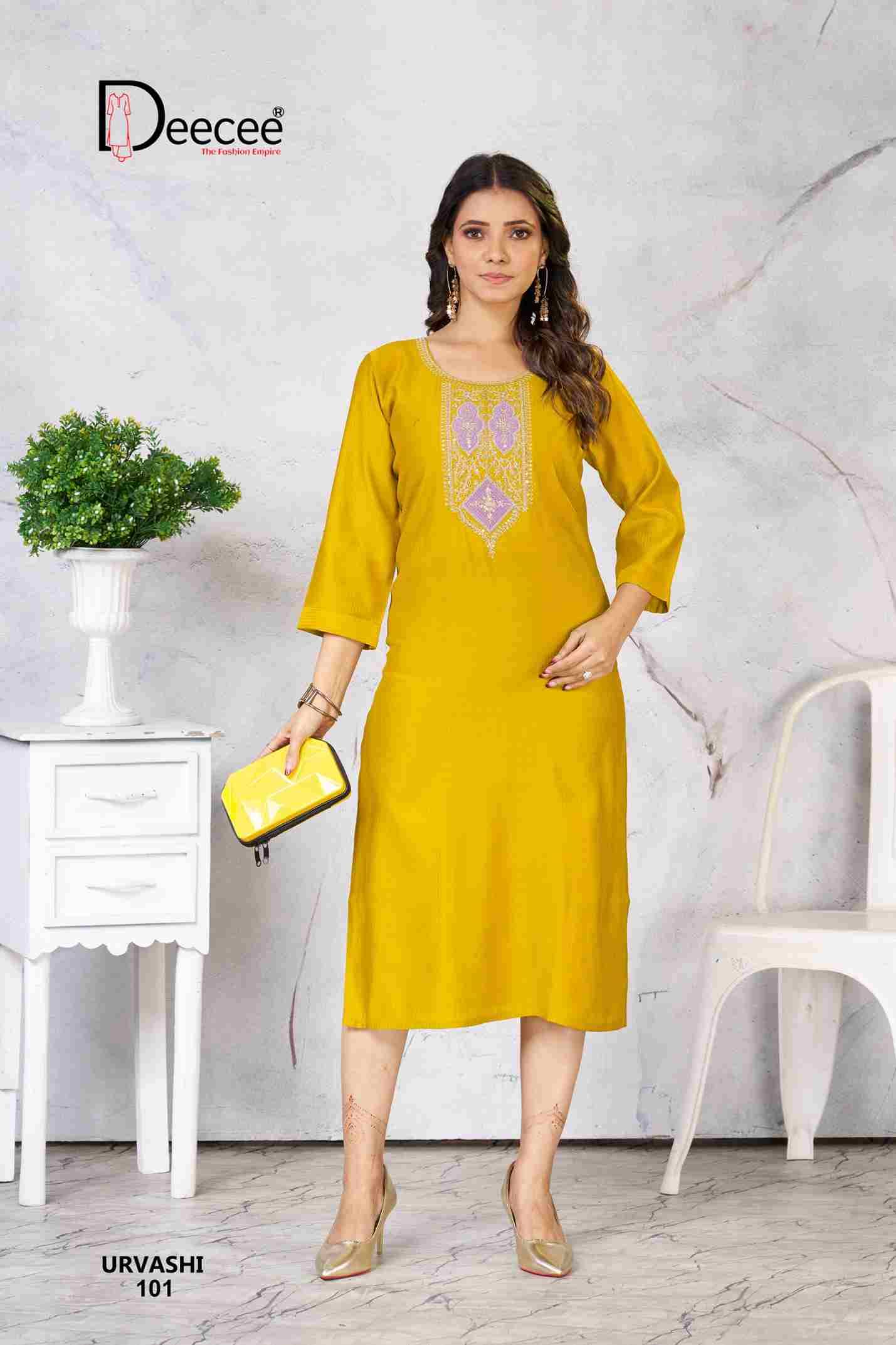 Urvashi By Dee Cee 101 To 106 Series Designer Stylish Fancy Colorful Beautiful Party Wear & Ethnic Wear Collection Fancy Kurtis At Wholesale Price
