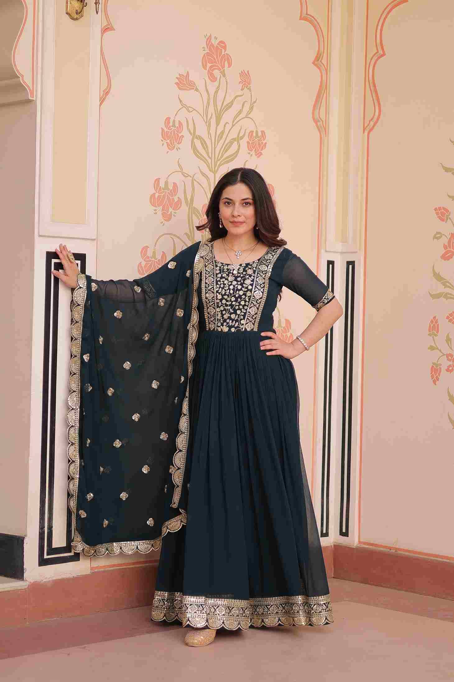Sf-1143 By Fashid Wholesale 01 To 02 Series Designer Beautiful Collection Occasional Wear & Party Wear Faux Blooming Gowns At Wholesale Price
