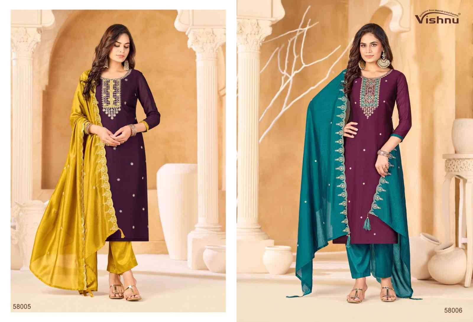Sukanya By Vishnu 58001 To 58012 Series Beautiful Stylish Festive Suits Fancy Colorful Casual Wear & Ethnic Wear & Ready To Wear Vichitra Silk Dresses At Wholesale Price