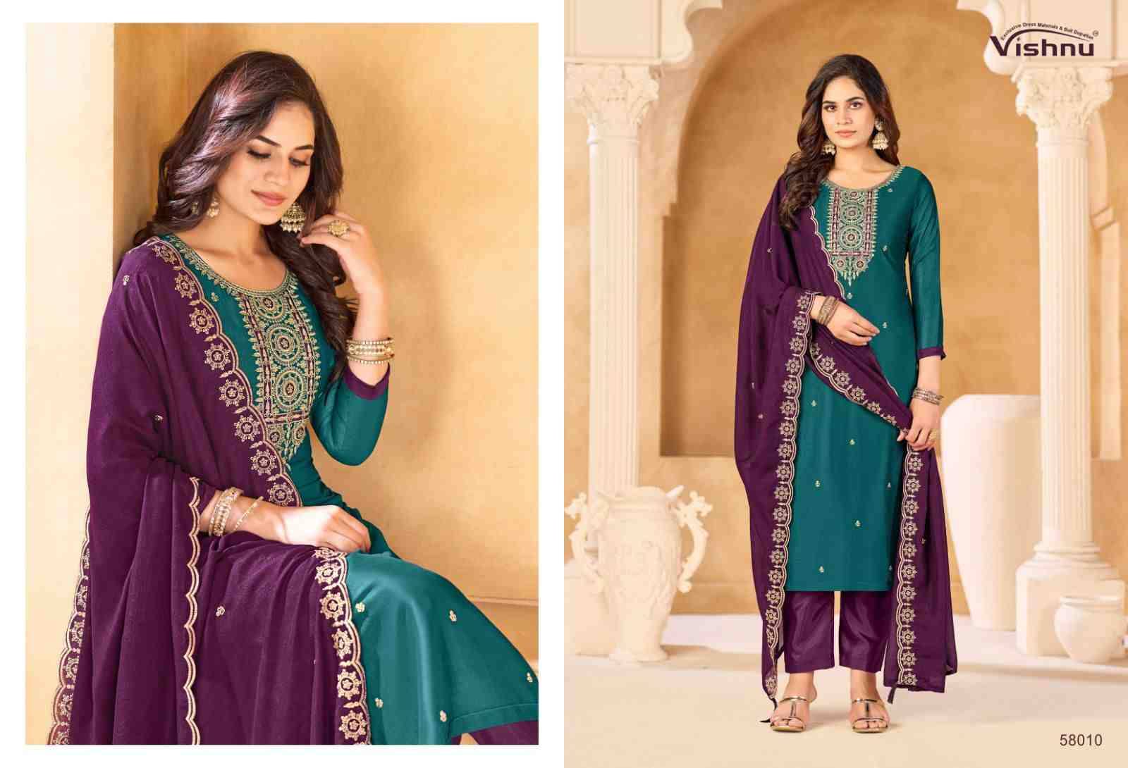 Sukanya By Vishnu 58001 To 58012 Series Beautiful Stylish Festive Suits Fancy Colorful Casual Wear & Ethnic Wear & Ready To Wear Vichitra Silk Dresses At Wholesale Price