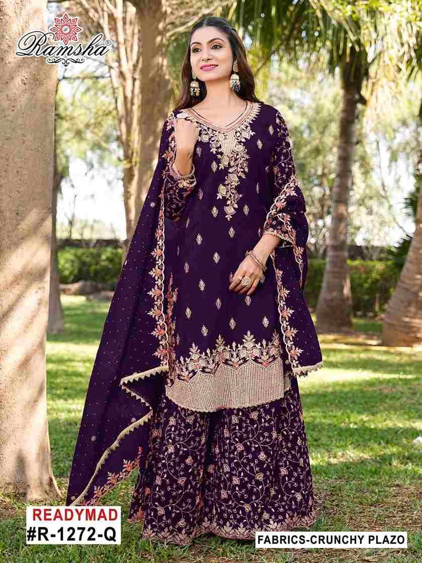 Ramsha 1272 Colours Vol-5 By Ramsha 1272-Q To 1272-T Series Designer Pakistani Suits Beautiful Fancy Colorful Stylish Party Wear & Occasional Wear Crunchy Embroidered Dresses At Wholesale Price