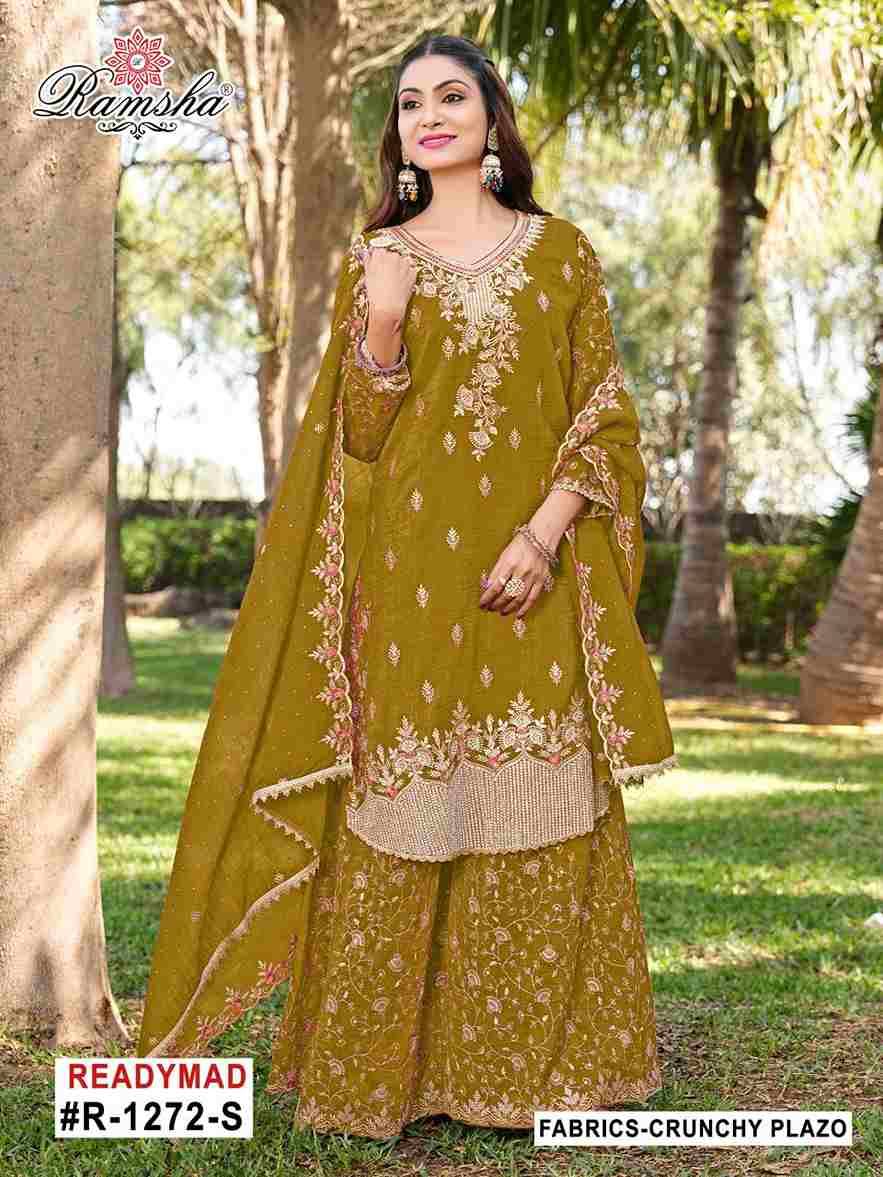 Ramsha 1272 Colours Vol-5 By Ramsha 1272-Q To 1272-T Series Designer Pakistani Suits Beautiful Fancy Colorful Stylish Party Wear & Occasional Wear Crunchy Embroidered Dresses At Wholesale Price