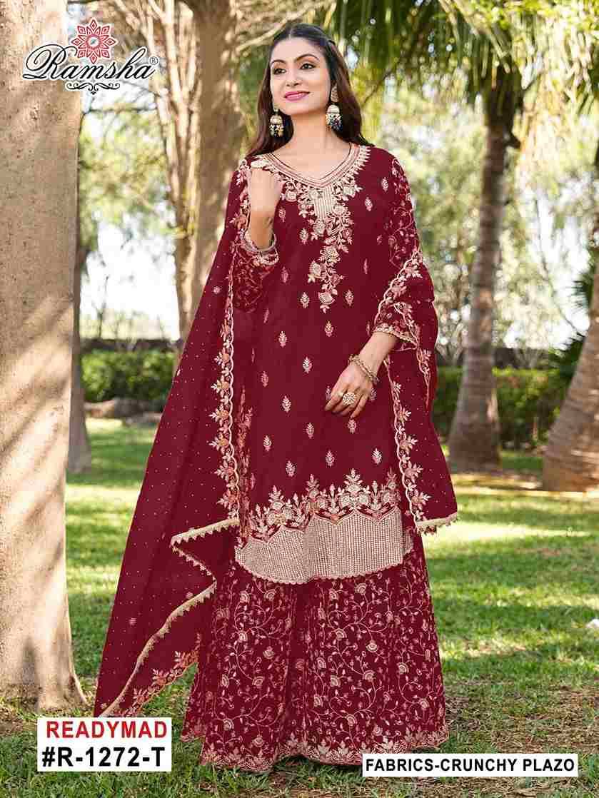 Ramsha 1272 Colours Vol-5 By Ramsha 1272-Q To 1272-T Series Designer Pakistani Suits Beautiful Fancy Colorful Stylish Party Wear & Occasional Wear Crunchy Embroidered Dresses At Wholesale Price