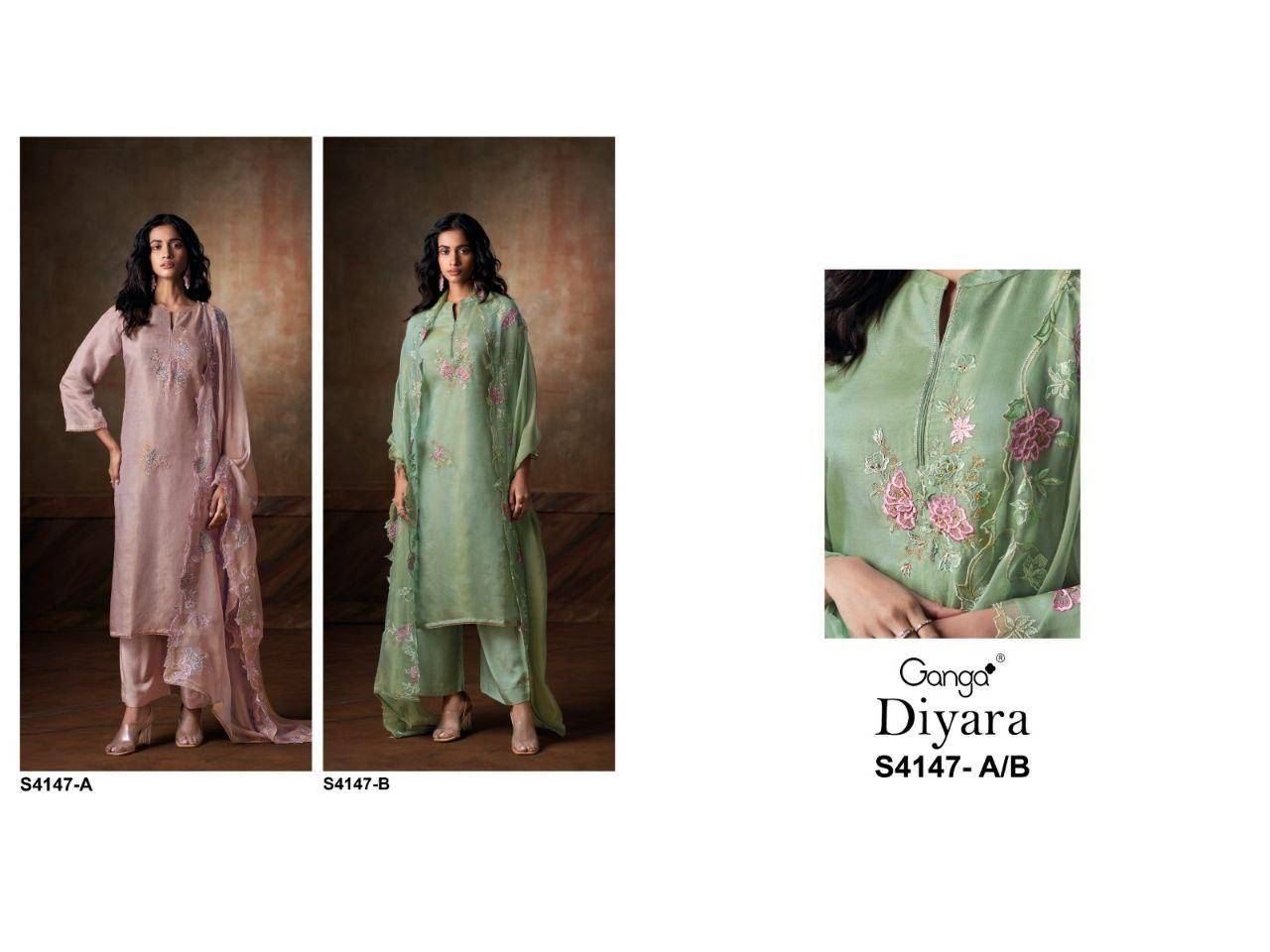 Diyara-4147 By Ganga Fashion 4147-A To 4147-B Series Beautiful Festive Suits Stylish Colorful Fancy Casual Wear & Ethnic Wear Premium Bemberg Silk Jacquard Print Dresses At Wholesale Price