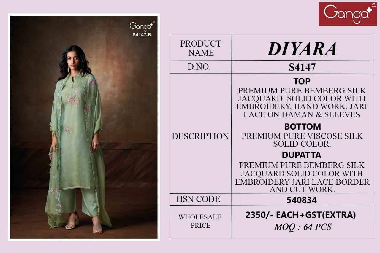 Diyara-4147 By Ganga Fashion 4147-A To 4147-B Series Beautiful Festive Suits Stylish Colorful Fancy Casual Wear & Ethnic Wear Premium Bemberg Silk Jacquard Print Dresses At Wholesale Price