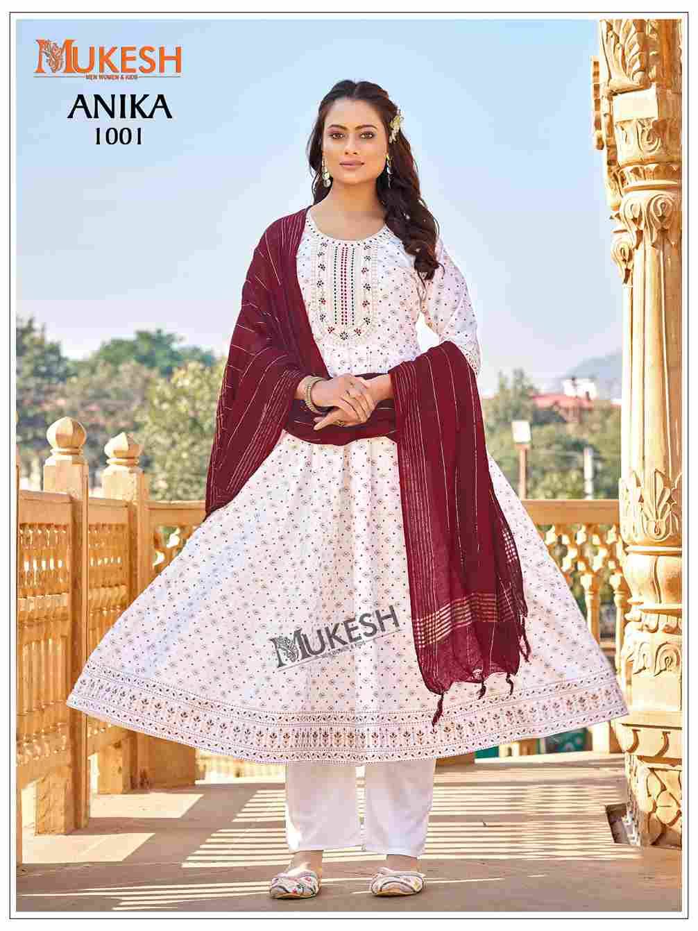 Anika By Mukesh 1001 To 1008 Series Beautiful Anarkali Suits Stylish Fancy Colorful Casual Wear & Ethnic Wear Pure Rayon Print Dresses At Wholesale Price