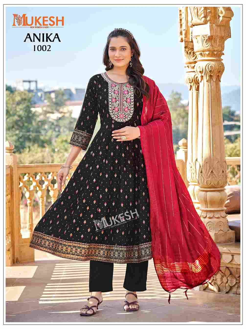 Anika By Mukesh 1001 To 1008 Series Beautiful Anarkali Suits Stylish Fancy Colorful Casual Wear & Ethnic Wear Pure Rayon Print Dresses At Wholesale Price