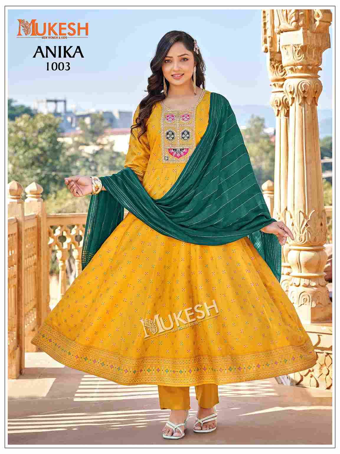 Anika By Mukesh 1001 To 1008 Series Beautiful Anarkali Suits Stylish Fancy Colorful Casual Wear & Ethnic Wear Pure Rayon Print Dresses At Wholesale Price