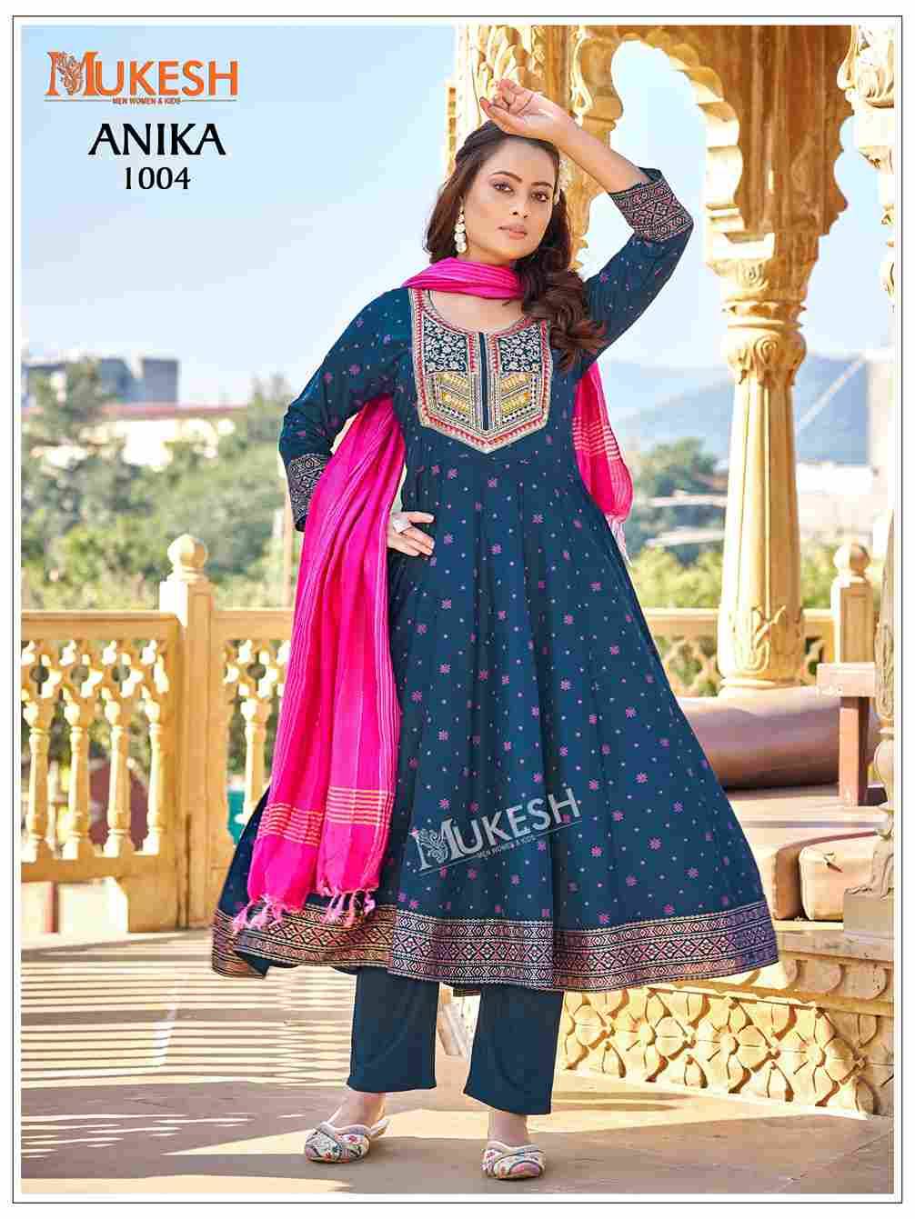 Anika By Mukesh 1001 To 1008 Series Beautiful Anarkali Suits Stylish Fancy Colorful Casual Wear & Ethnic Wear Pure Rayon Print Dresses At Wholesale Price