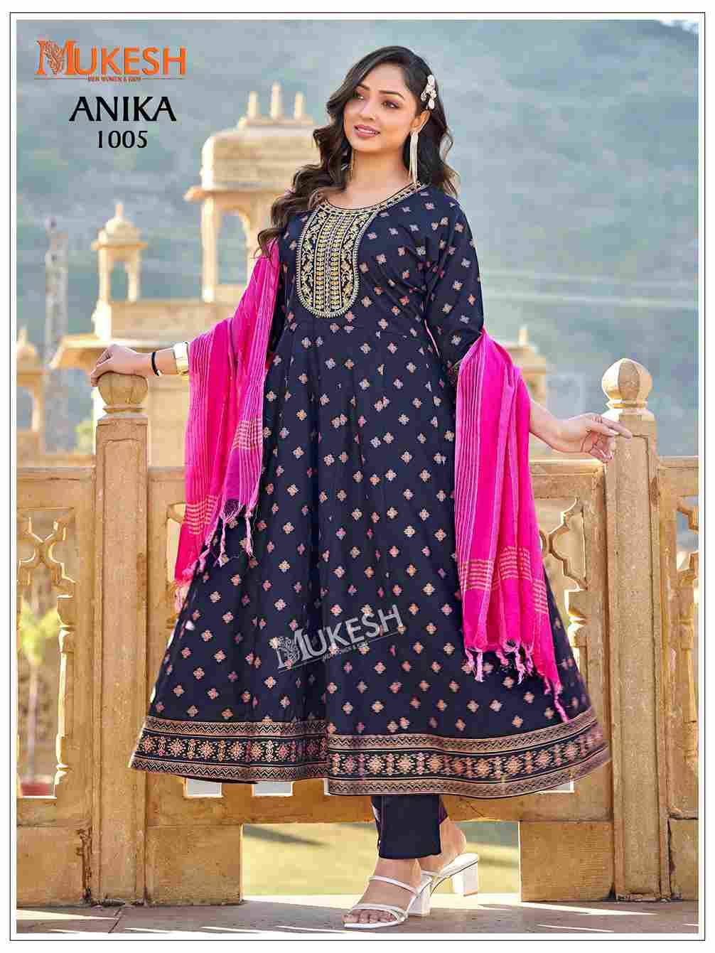 Anika By Mukesh 1001 To 1008 Series Beautiful Anarkali Suits Stylish Fancy Colorful Casual Wear & Ethnic Wear Pure Rayon Print Dresses At Wholesale Price