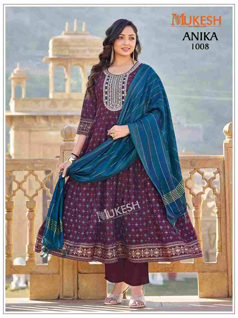 Anika By Mukesh 1001 To 1008 Series Beautiful Anarkali Suits Stylish Fancy Colorful Casual Wear & Ethnic Wear Pure Rayon Print Dresses At Wholesale Price