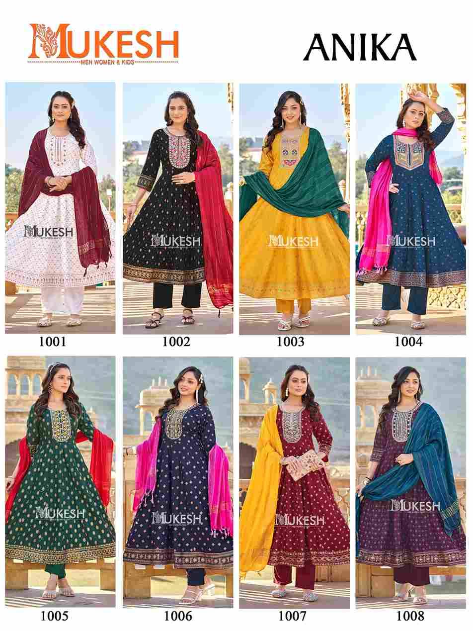 Anika By Mukesh 1001 To 1008 Series Beautiful Anarkali Suits Stylish Fancy Colorful Casual Wear & Ethnic Wear Pure Rayon Print Dresses At Wholesale Price