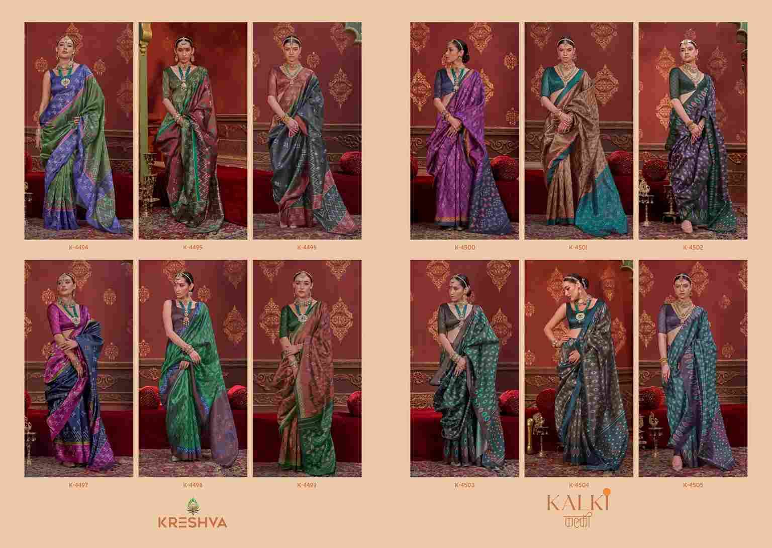 Kalki By Kreshva 4494 To 4505 Series Indian Traditional Wear Collection Beautiful Stylish Fancy Colorful Party Wear & Occasional Wear Silk Sarees At Wholesale Price