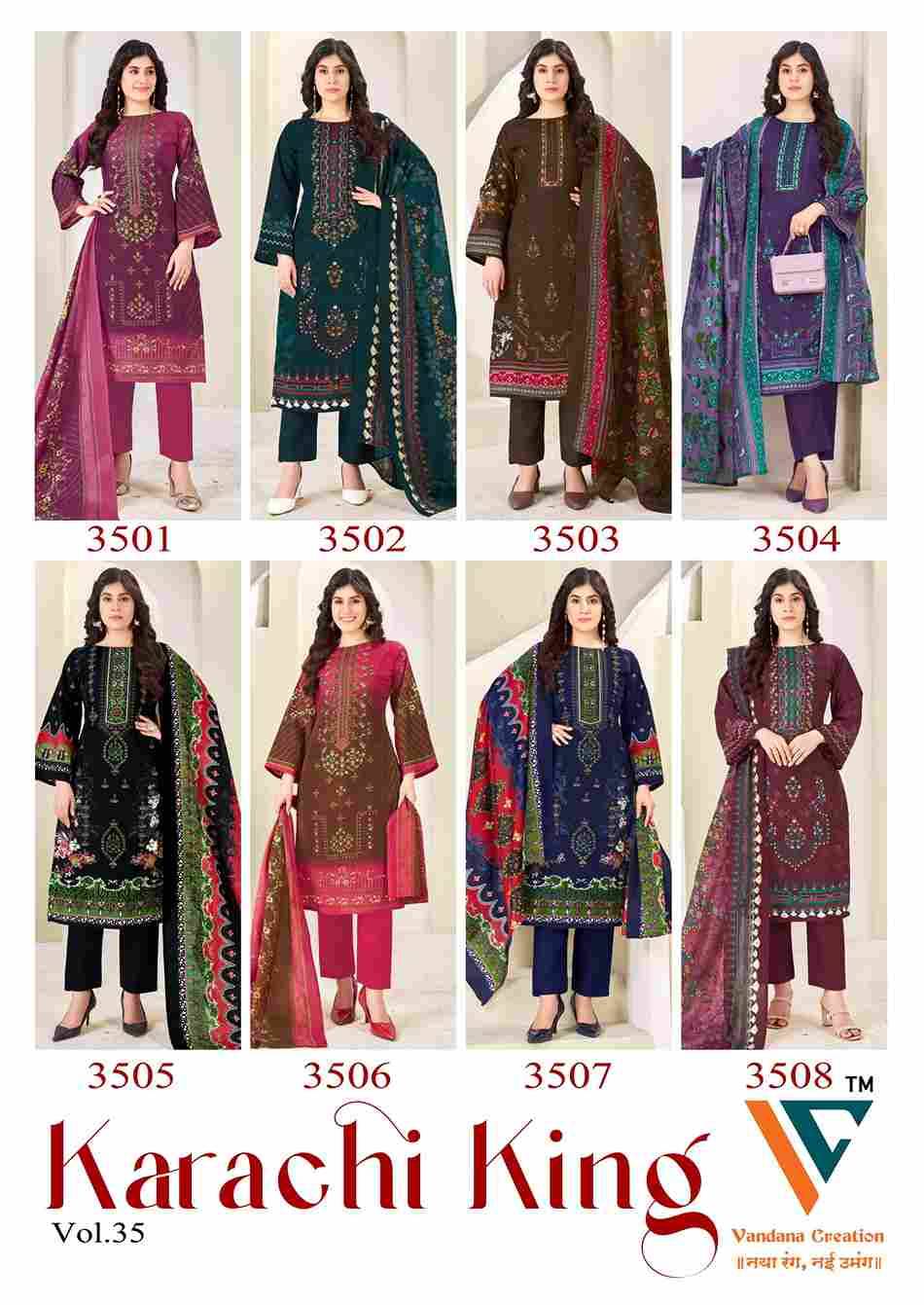 Karachi King Vol-35 By Vandana Creation 3501 To 3508 Series Beautiful Festive Suits Stylish Fancy Colorful Casual Wear & Ethnic Wear Cotton Print Dresses At Wholesale Price