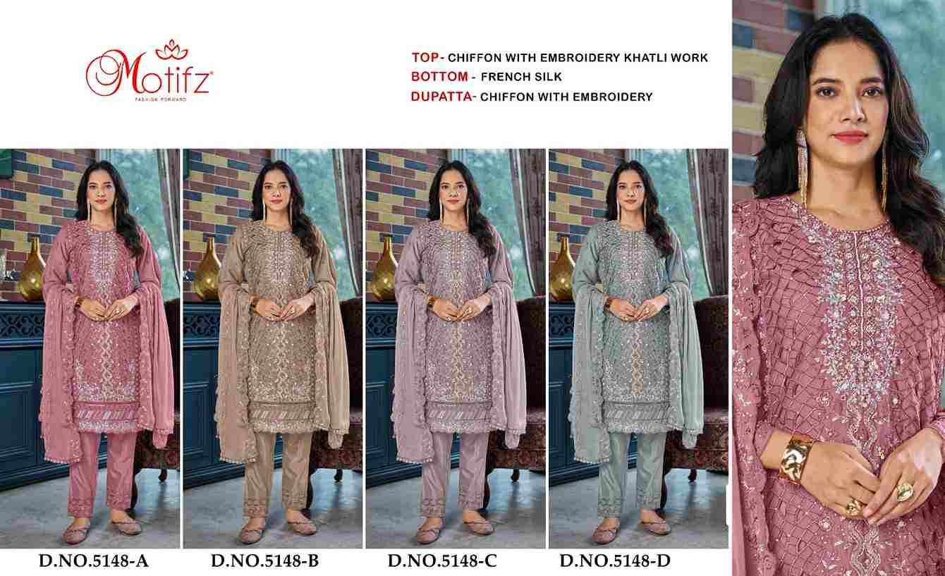 Motifz Hit Design 5148 Colours By Motifz 5148-A To 5148-D Series Beautiful Pakistani Suits Colorful Stylish Fancy Casual Wear & Ethnic Wear Chiffon Dresses At Wholesale Price