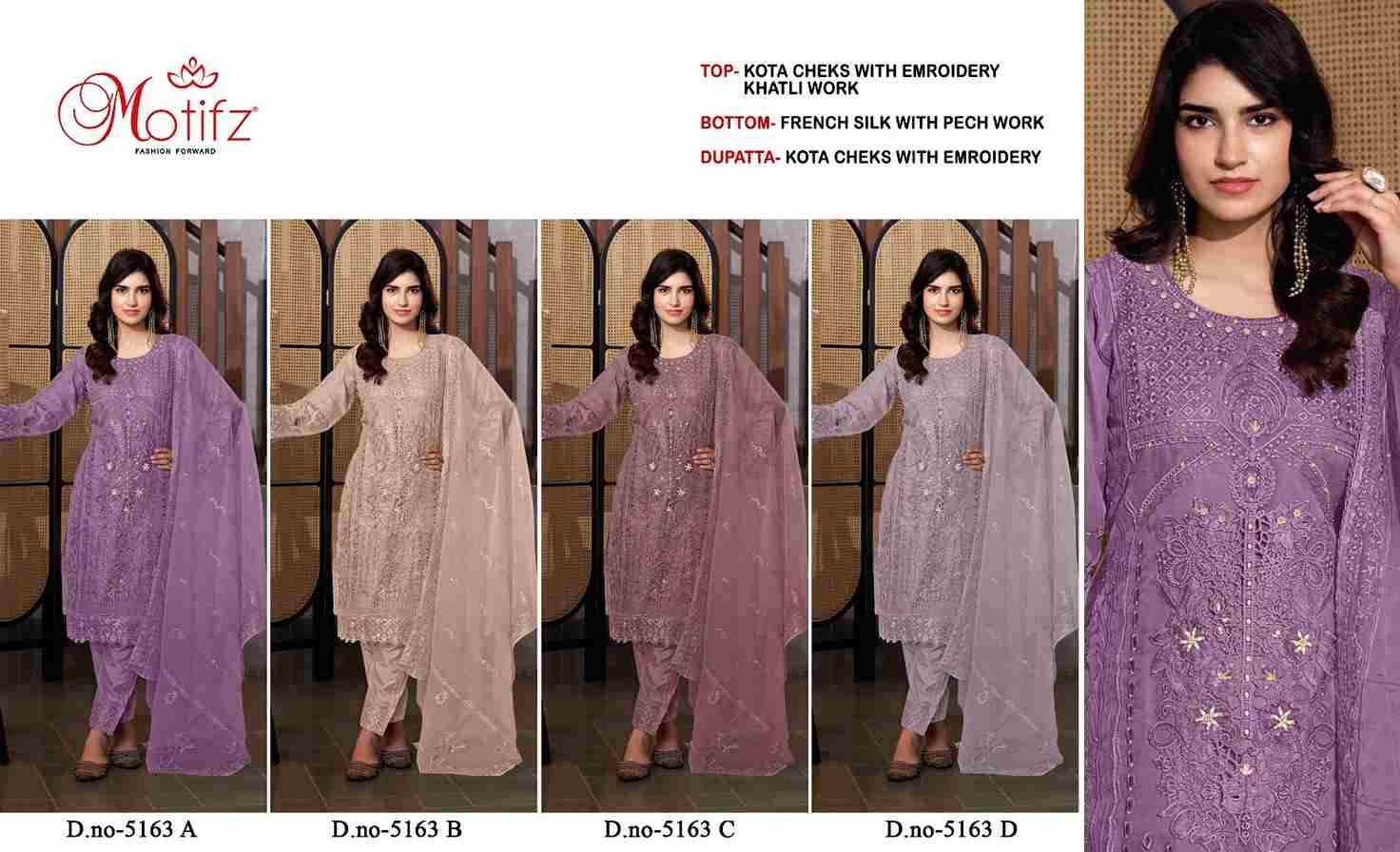 Motifz Hit Design 5163 Colours By Motifz 5163-A To 5163-D Series Beautiful Pakistani Suits Colorful Stylish Fancy Casual Wear & Ethnic Wear Kota Checks Dresses At Wholesale Price