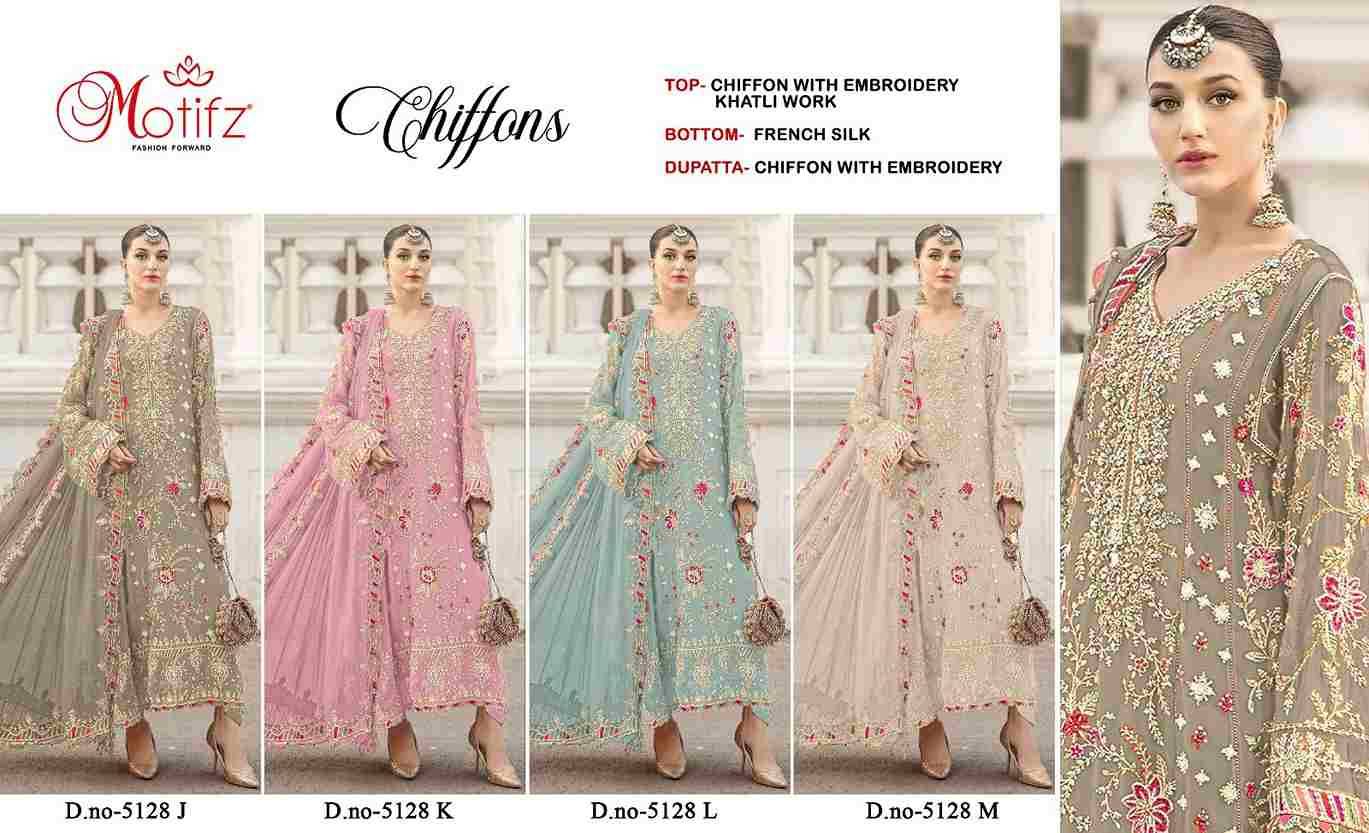 Motifz Hit Design 5128 Colours Vol-2 By Motifz 5128-J To 5128-M Series Beautiful Pakistani Suits Colorful Stylish Fancy Casual Wear & Ethnic Wear Chiffon Dresses At Wholesale Price