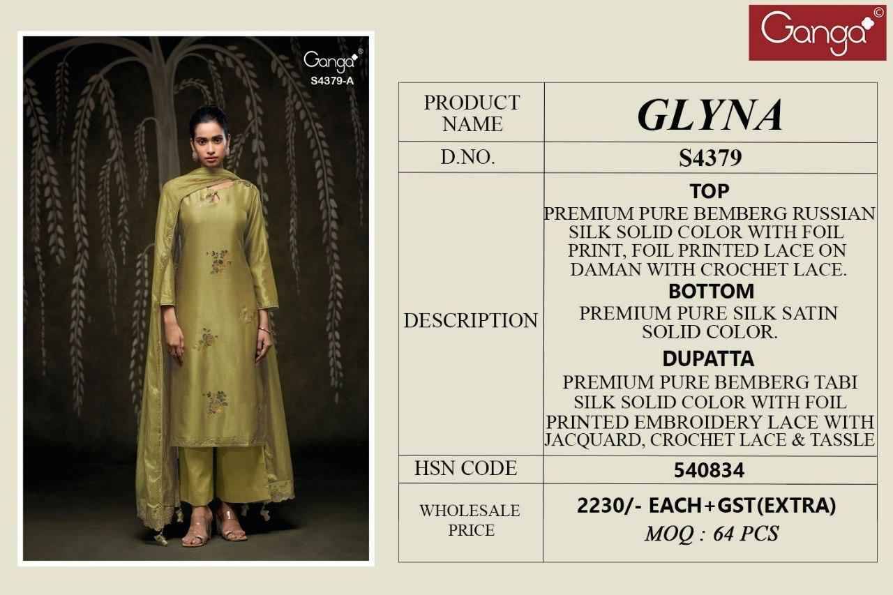 Glyna-4379 By Ganga Fashion 4379-A To 4379-D Series Beautiful Festive Suits Stylish Colorful Fancy Casual Wear & Ethnic Wear Premium Bemberg Silk Print Dresses At Wholesale Price