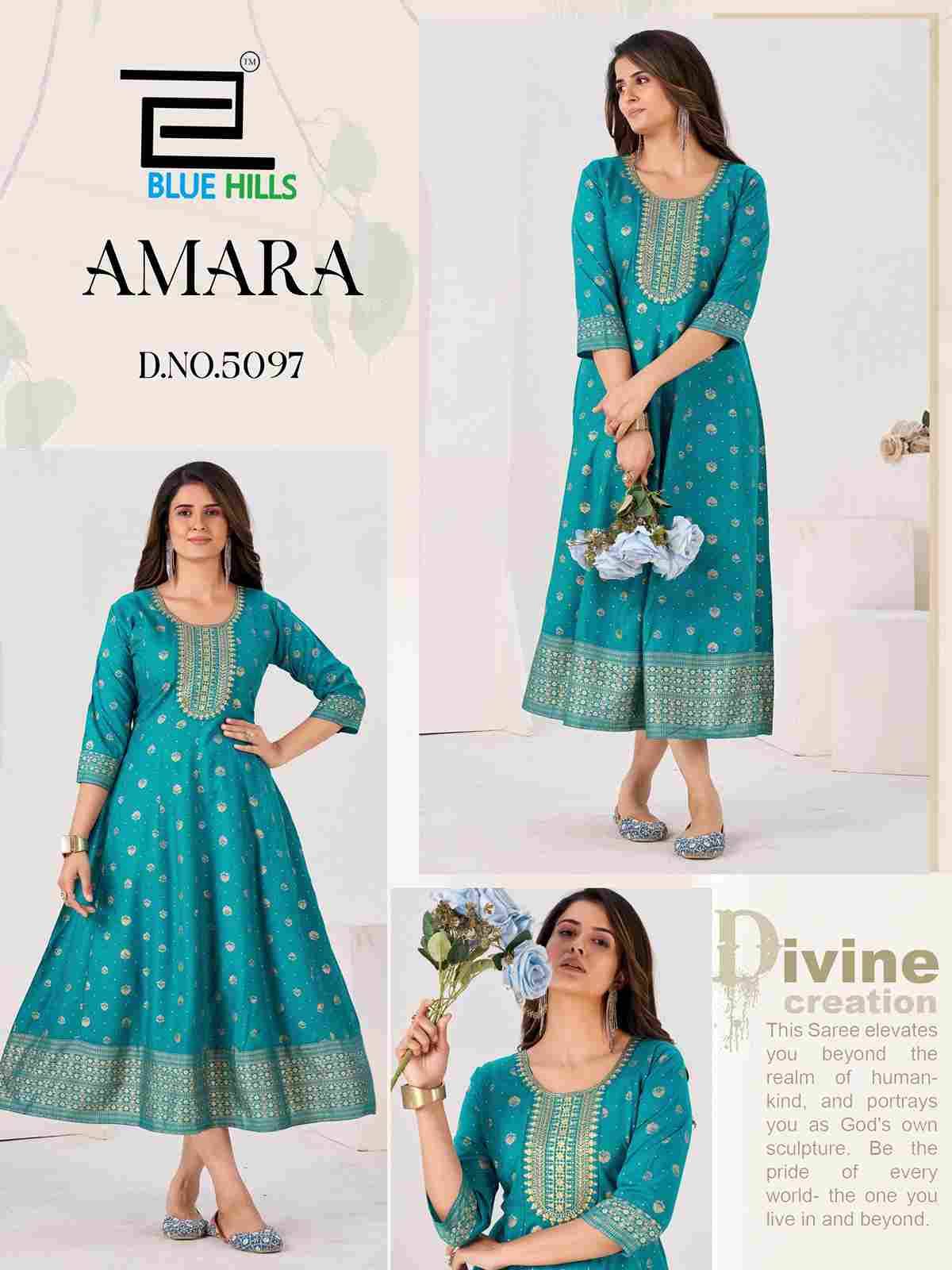 Amara By Blue Hills 5096 To 5101 Series Designer Stylish Fancy Colorful Beautiful Party Wear & Ethnic Wear Collection Rayon Foil Print Gown At Wholesale Price
