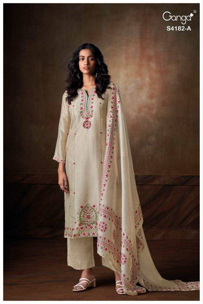 Hesya-4182 By Ganga Fashion 4182-A To 4182-B Series Beautiful Festive Suits Stylish Colorful Fancy Casual Wear & Ethnic Wear Premium Bemberg Silk Satin Print Dresses At Wholesale Price