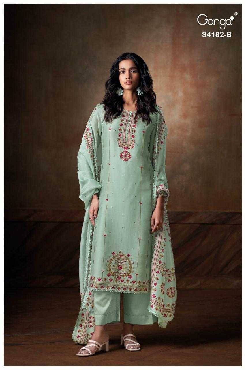 Hesya-4182 By Ganga Fashion 4182-A To 4182-B Series Beautiful Festive Suits Stylish Colorful Fancy Casual Wear & Ethnic Wear Premium Bemberg Silk Satin Print Dresses At Wholesale Price