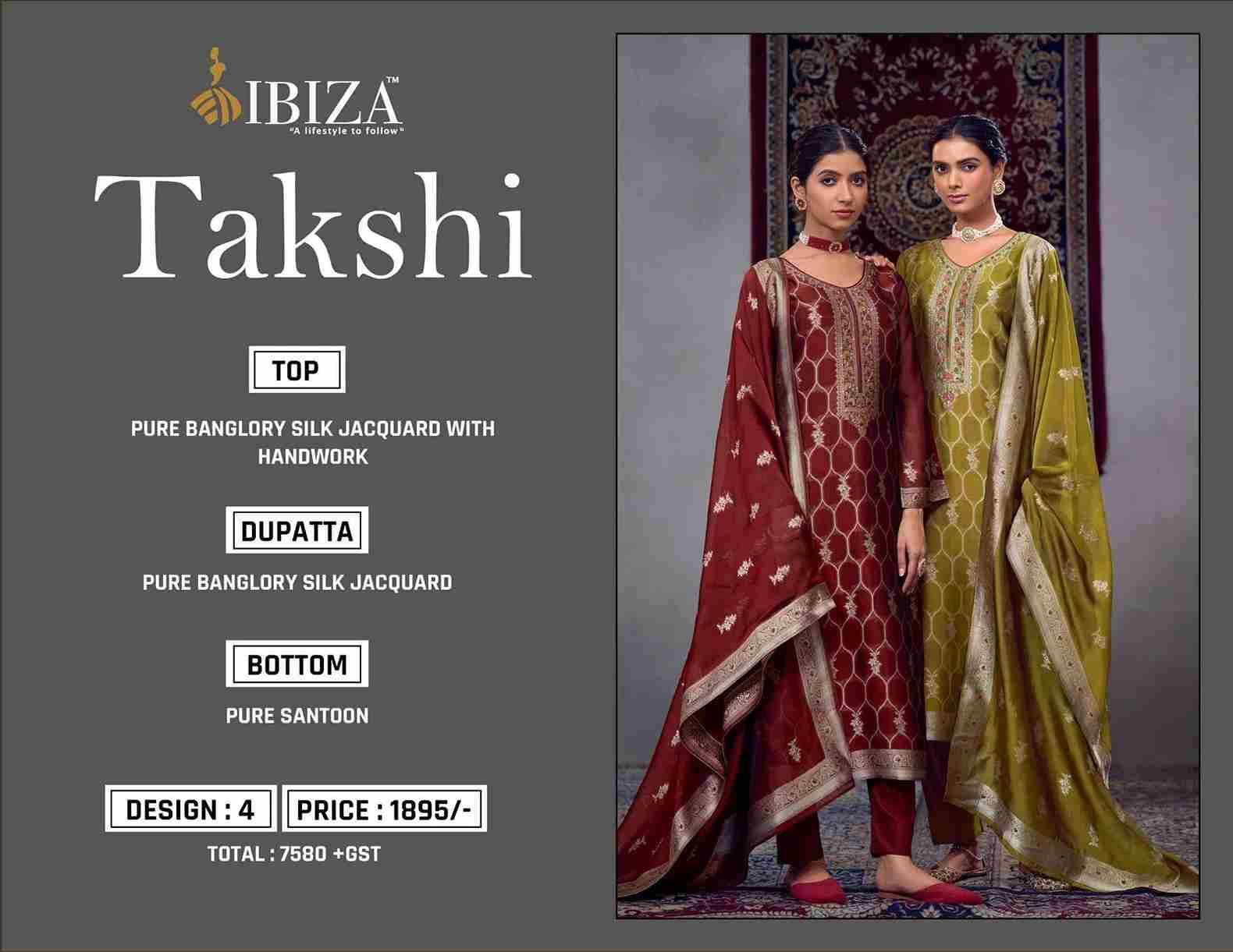 Takshi By Ibiza 1611 To 1614 Series Designer Festive Suits Beautiful Fancy Stylish Colorful Party Wear & Occasional Wear Pure Bangalori Silk Jacquard Dresses At Wholesale Price