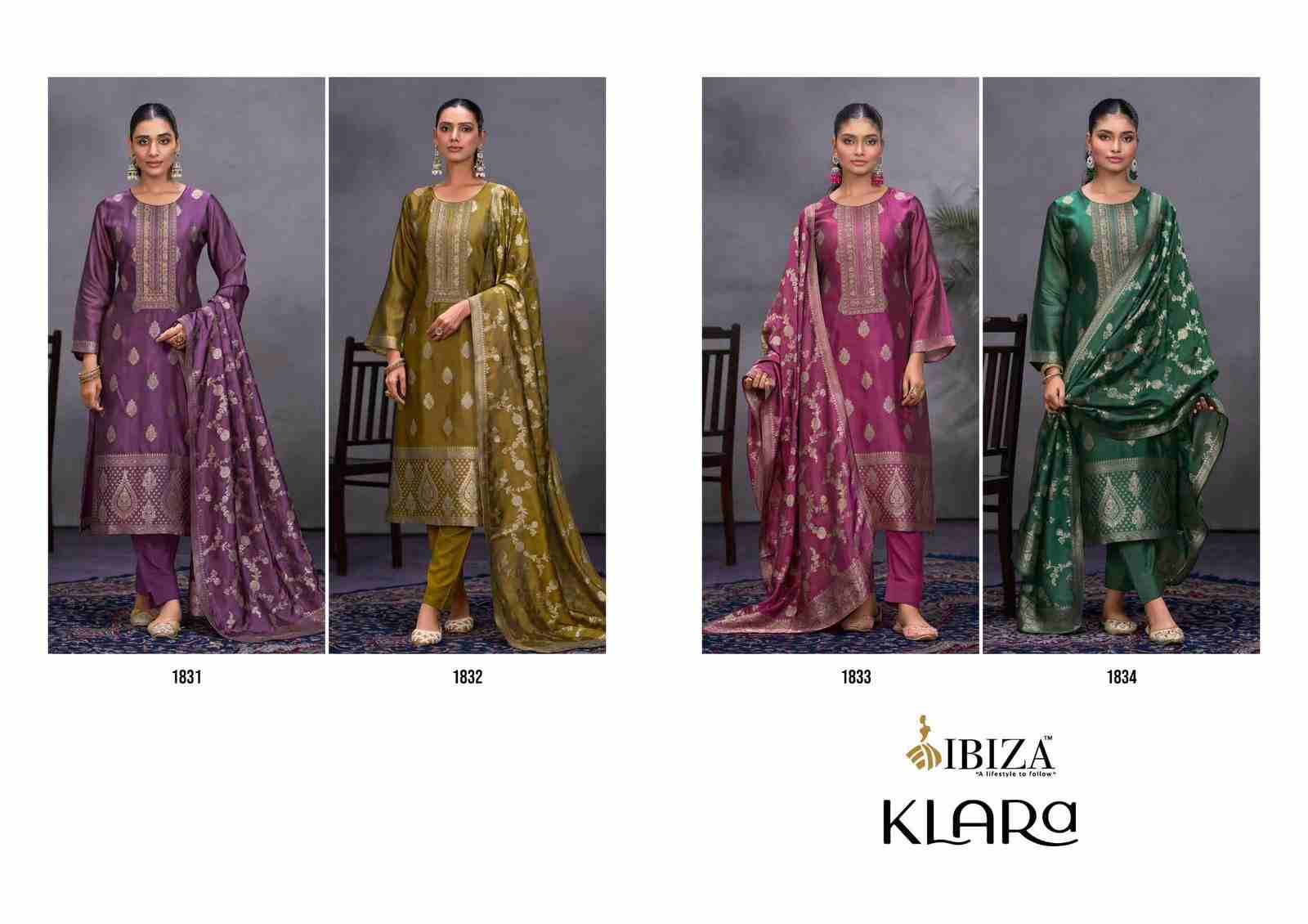 Klara By Ibiza 1831 To 1834 Series Beautiful Festive Suits Colorful Stylish Fancy Casual Wear & Ethnic Wear Bangalori Silk Jacquard Dresses At Wholesale Price