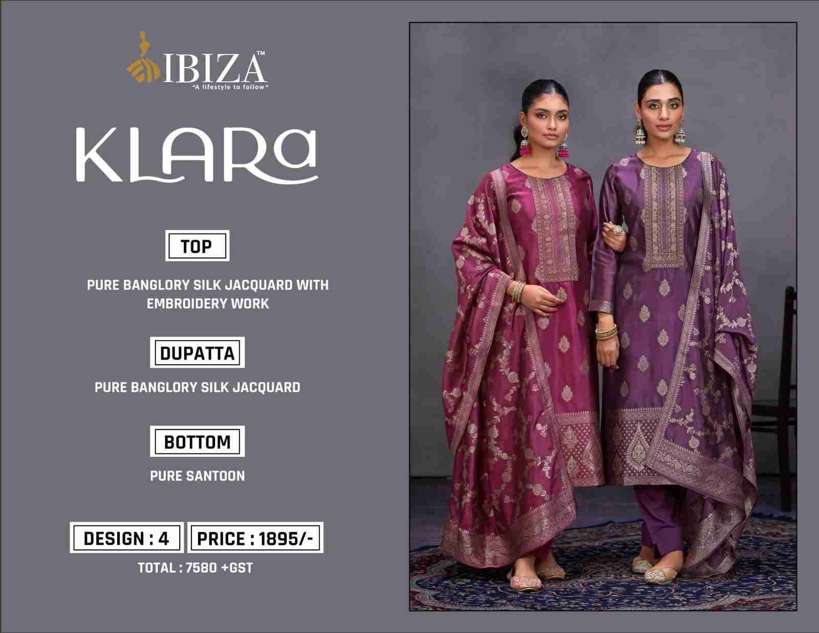 Klara By Ibiza 1831 To 1834 Series Beautiful Festive Suits Colorful Stylish Fancy Casual Wear & Ethnic Wear Bangalori Silk Jacquard Dresses At Wholesale Price