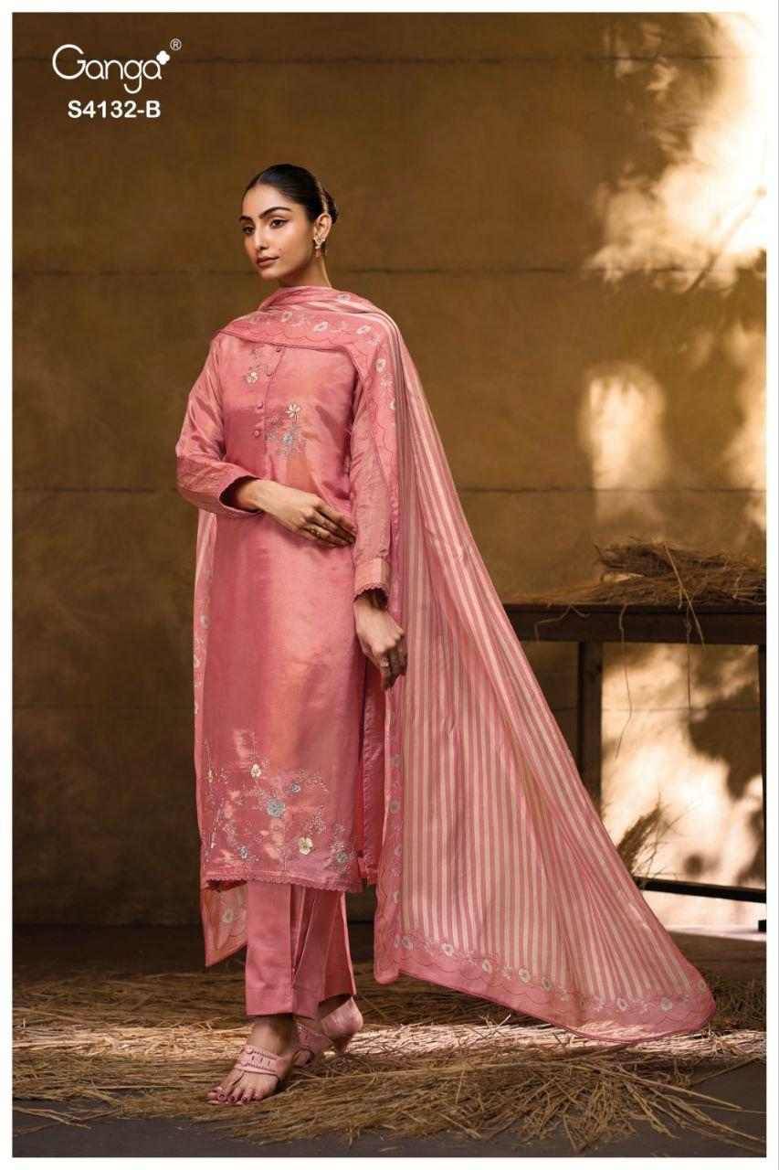 Tisha-4132 By Ganga Fashion 4132-A To 4132-B Series Beautiful Festive Suits Stylish Colorful Fancy Casual Wear & Ethnic Wear Premium Bemberg Silk Print Dresses At Wholesale Price