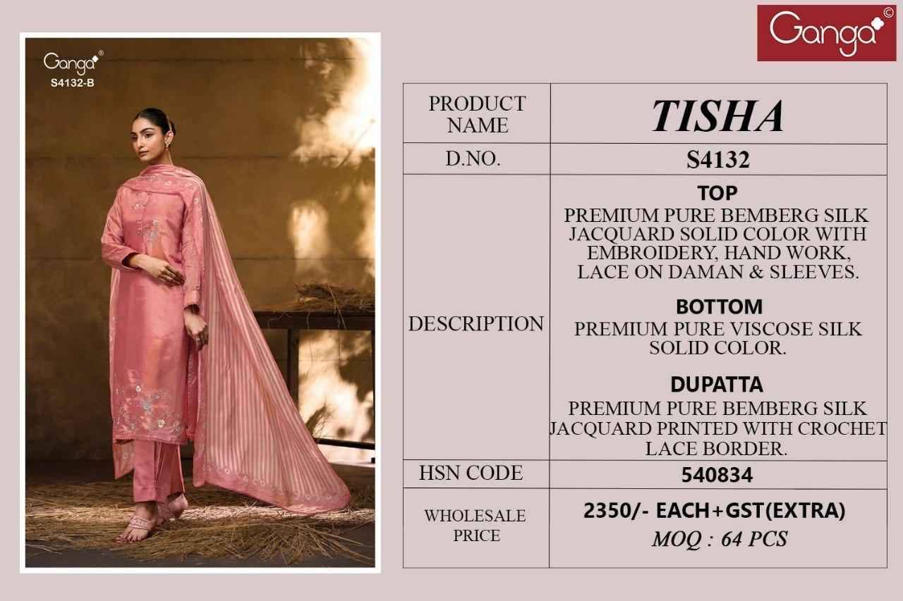 Tisha-4132 By Ganga Fashion 4132-A To 4132-B Series Beautiful Festive Suits Stylish Colorful Fancy Casual Wear & Ethnic Wear Premium Bemberg Silk Print Dresses At Wholesale Price