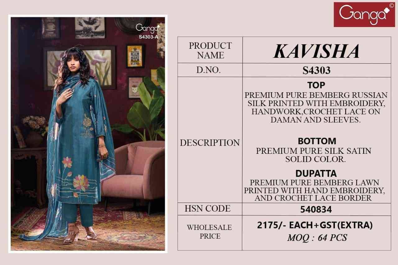 Kavisha-4303 By Ganga Fashion 4303-A To 4303-D Series Beautiful Festive Suits Stylish Colorful Fancy Casual Wear & Ethnic Wear Premium Bemberg Silk Print Dresses At Wholesale Price