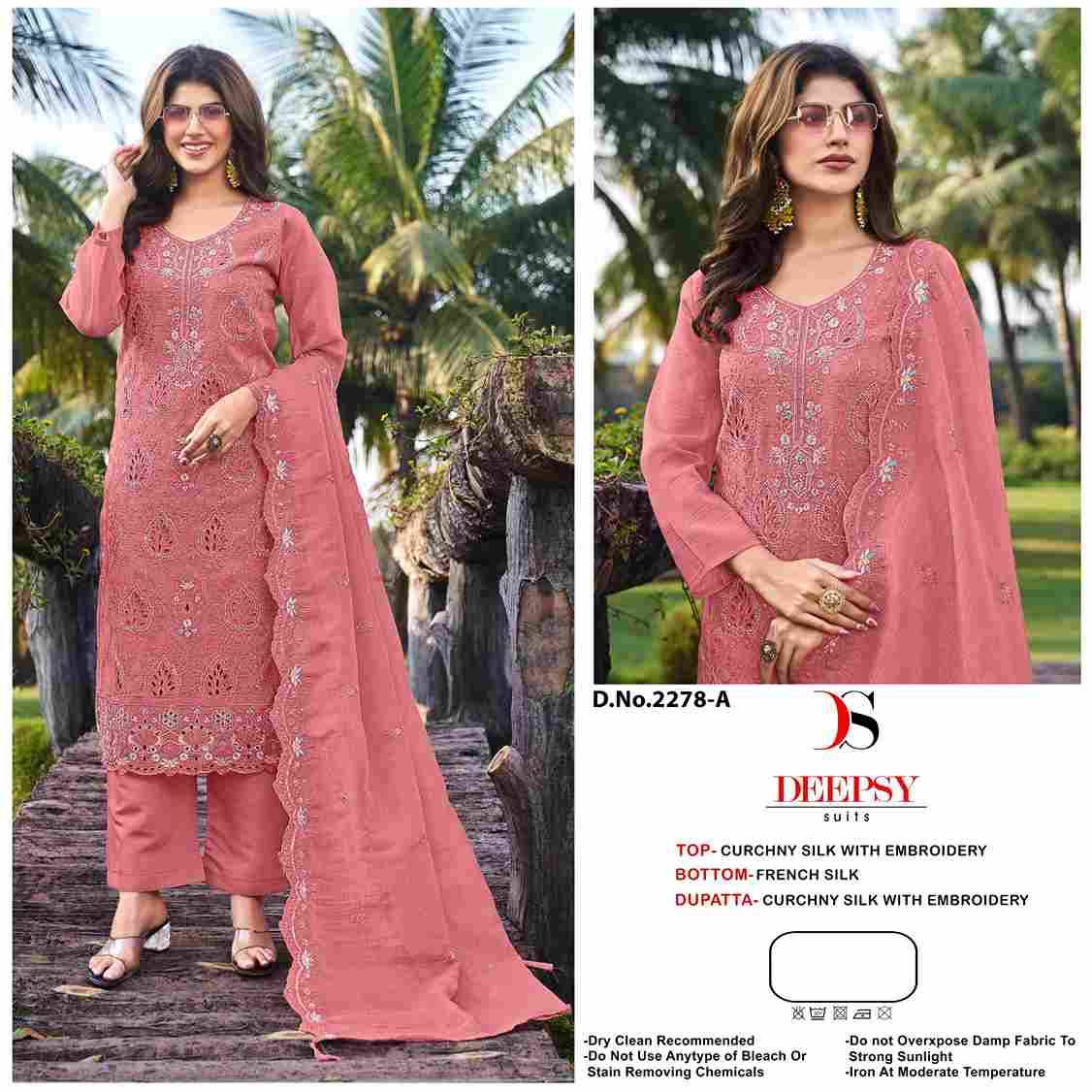Deepsy Hit Design 2278 Colours By Deepsy Suits 2278-A To 2278-D Series Pakistani Stylish Beautiful Colourful Printed & Embroidered Party Wear & Occasional Wear Crunchy Silk Dresses At Wholesale Price